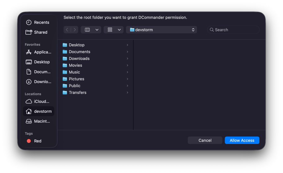 Filesystem access permission prompt