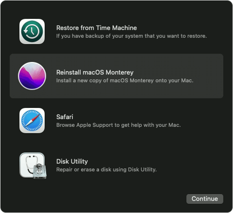 Reinstall macOS from Recovery Mode