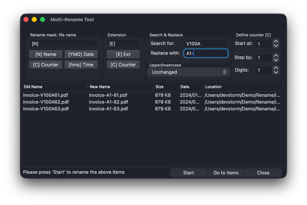 Find and replace text in filenames on mac DCommander