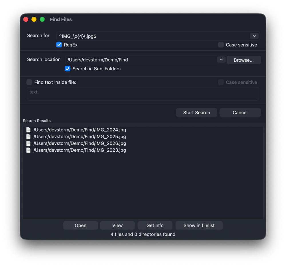 Find files regex mac DCommander