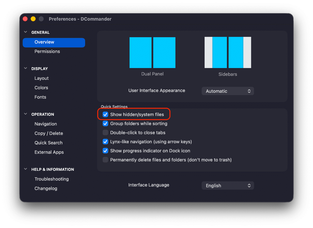 View hidden files mac on DCommander
